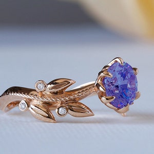 Tanzanite Ring, Victorian Engagement Ring, Milgrain Engagement Ring, Tanzanite Engagement Ring, 14K Solid Gold Ring, Floral 18K Diamond Ring
