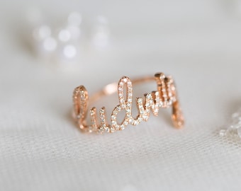 Personalized Diamond Ring,  Rose Gold Name, Push Gift, Gold Name Ring,  letters ring, Pave Diamond Ring, Name Ring, Diamond Name Ring, 14K