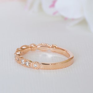 Art Deco Wedding Band Rose Gold, Dainty Diamond Ring, Delicate Diamond Ring, Vintage Inspired Wedding, 14K, 18K, Yellow Gold, White Gold image 6