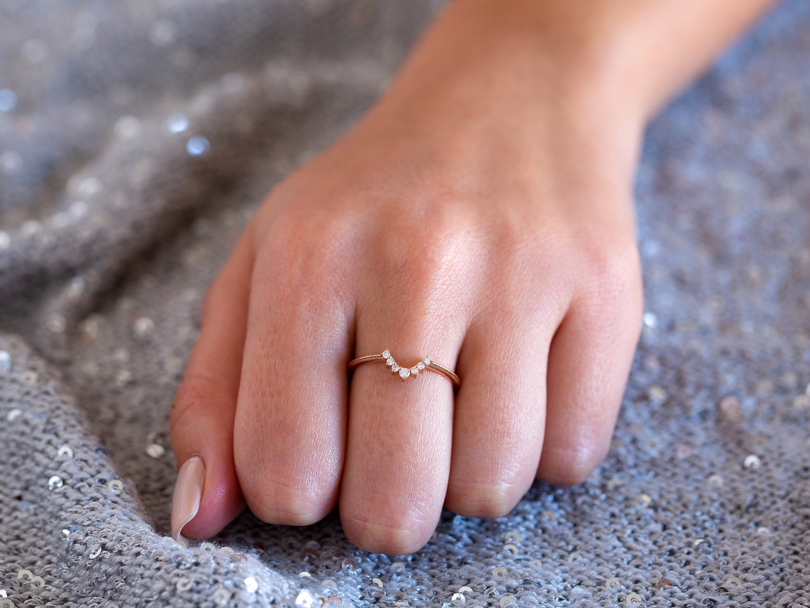 Curved Wedding Ring Diamond Crown Ring Nesting Wedding Ring Etsy