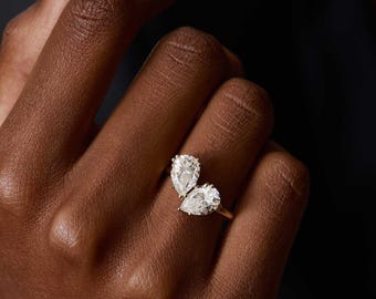 Two Stone Engagement Ring, Pear Diamond Ring, Heart Diamond Ring, Double Stone Ring, Toi Et Moi Engagement Ring