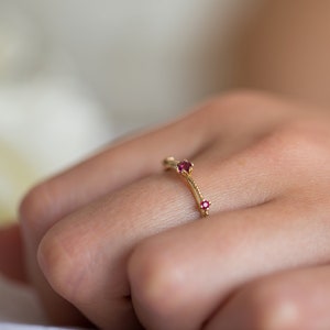 Ruby Gold Ring, Ruby Wedding Ring, Ruby Engagement Ring, Ruby Vintage Ring, Ruby 14K Ring, Ruby Wedding Band, 18K Ruby Ring, Floral Ring image 4