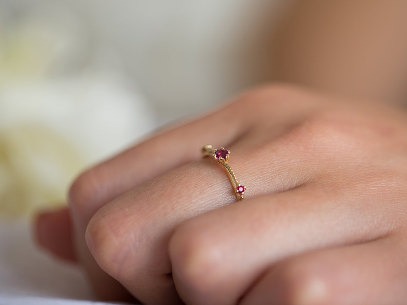 Ruby Gold Ring, Ruby Wedding Ring, Ruby Engagement Ring, Ruby Vintage Ring, Ruby 14K Ring, Ruby Wedding Band, 18K Ruby Ring, Floral Ring image 4