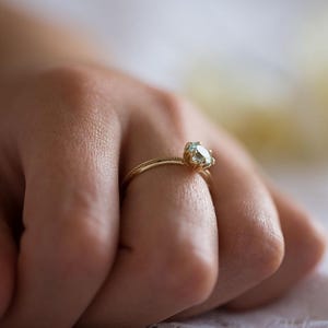 Blue Engagement Ring, Antique Engagement Ring, Aquamarine Engagement Ring, Yellow Gold, Vintage Inspired, Art Nouveau 18K, 14K Gemstone Ring image 7