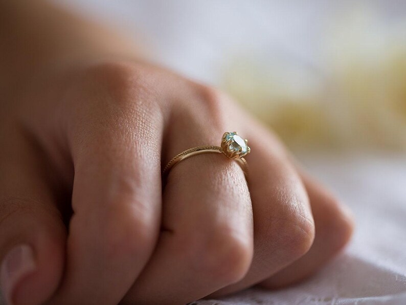Blue Engagement Ring, Antique Engagement Ring, Aquamarine Engagement Ring, Yellow Gold, Vintage Inspired, Art Nouveau 18K, 14K Gemstone Ring image 7