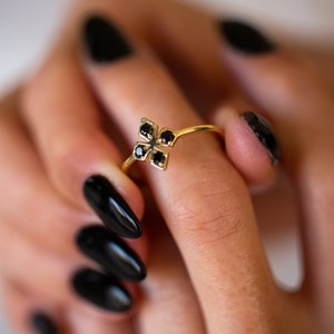 Black Diamond Ring, 14K Black Ring, Black Anniversary Ring, Unique Diamond Ring, Solid Gold Black Diamonds Ring image 5
