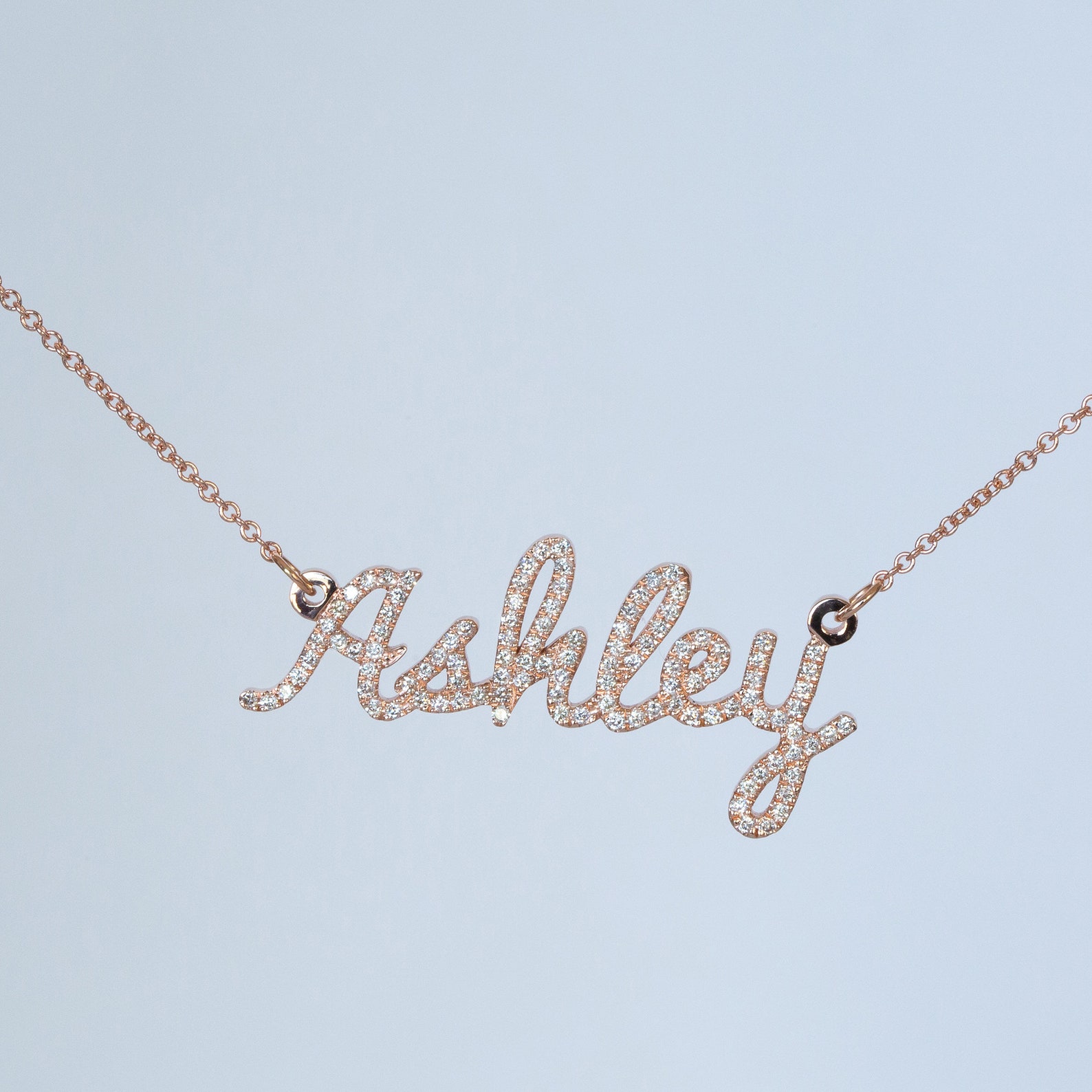 Diamond Name Necklace 14K Name Necklace Solid Gold Name Etsy