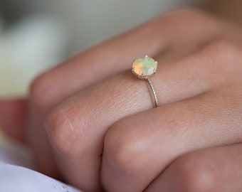 Alternative Engagement Ring, Opal Engagement Ring, Boho Engagement Ring, Yellow Gold Opal Ring, Opal Promise Ring, Opal Anniversary Ring 14K
