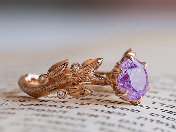 Amethyst Engagement Ring Amethyst Wedding Ring Amethyst 14K Ring