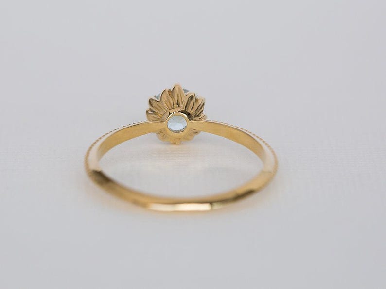 Blue Engagement Ring, Antique Engagement Ring, Aquamarine Engagement Ring, Yellow Gold, Vintage Inspired, Art Nouveau 18K, 14K Gemstone Ring image 10