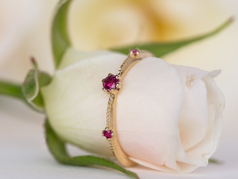 Ruby Gold Ring, Ruby Wedding Ring, Ruby Engagement Ring, Ruby Vintage Ring, Ruby 14K Ring, Ruby Wedding Band, 18K Ruby Ring, Floral Ring image 3