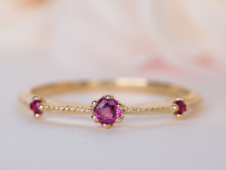 Ruby Gold Ring, Ruby Wedding Ring, Ruby Engagement Ring, Ruby Vintage Ring, Ruby 14K Ring, Ruby Wedding Band, 18K Ruby Ring, Floral Ring image 1