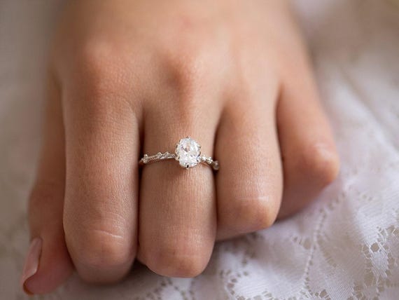 Antique Engagement Ring, Edwardian Engagement Ring, Moissanite Diamond Ring, Forever One Moissanite Ring, 14K Moissanite Ring, 18K
