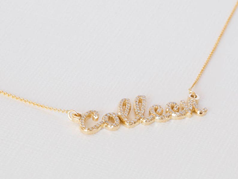 Diamond Name Necklace 14K Name Necklace Solid Gold Name - Etsy