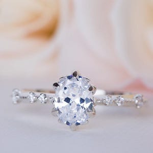 Antiker Verlobungsring, Verlobungsring im edwardianischen Stil, Moissanit-Diamantring, Forever One Moissanitring, 14-karätiger Moissanitring, 18-karätiger Diamantring Bild 10