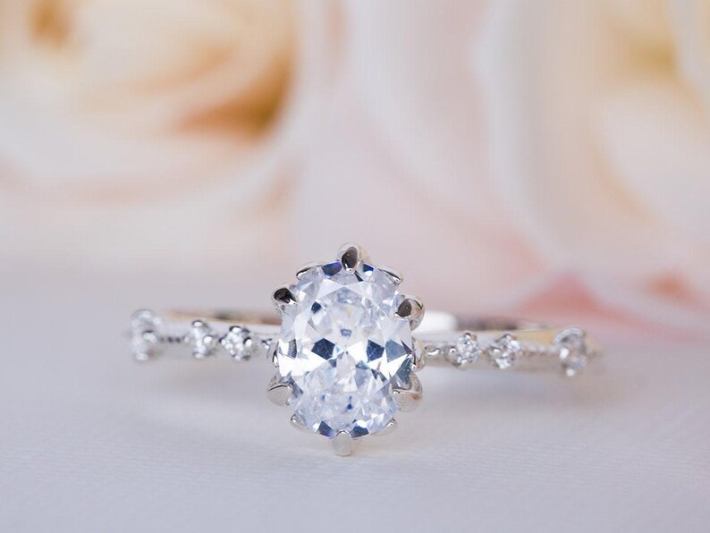 Antiker Verlobungsring, Verlobungsring im edwardianischen Stil, Moissanit-Diamantring, Forever One Moissanitring, 14-karätiger Moissanitring, 18-karätiger Diamantring Bild 10