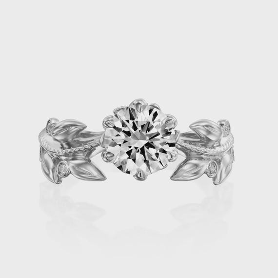 Vine Engagement Ring, Art Deco Engagement Ring Rose Gold, Vintage Inspired Art Nouveau Ring, Flower Moissanite Ring, 14K Moissanite, 18K