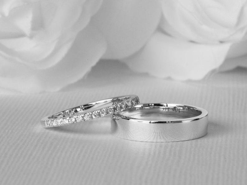Wedding Bands Set, His & Hers Wedding Bands, Wedding Bands Set Yellow Gold, 18K Wedding Band Set, Wedding Ring Set His and Her image 5