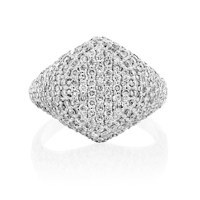 Anillo de diamantes pavé, anillo de sello llamativo, anillo de sello para el dedo meñique, anillo de sello de diamantes, anillo de diamantes para el dedo meñique de mujer, anillo de sello de oro macizo, 14K, 18K imagen 5