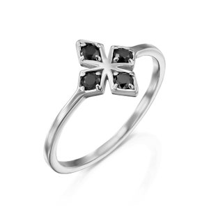 Black Diamond Ring, 14K Black Ring, Black Anniversary Ring, Unique Diamond Ring, Solid Gold Black Diamonds Ring image 8