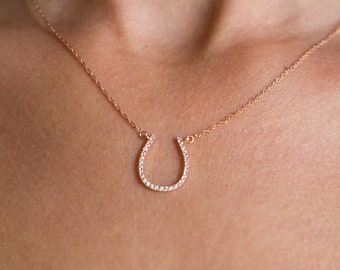 Horse Necklace, Horseshoe Necklace, Charm Diamond Necklace, Unique Diamond Necklace, Solid Gold Charm, 14K Horseshoe Necklace, 18K