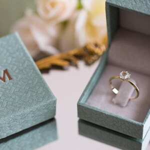 Blue Engagement Ring, Antique Engagement Ring, Aquamarine Engagement Ring, Yellow Gold, Vintage Inspired, Art Nouveau 18K, 14K Gemstone Ring image 8