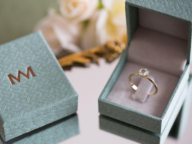Blue Engagement Ring, Antique Engagement Ring, Aquamarine Engagement Ring, Yellow Gold, Vintage Inspired, Art Nouveau 18K, 14K Gemstone Ring image 8
