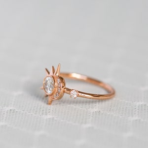 Unique Moissanite Engagement Ring, Boho Wedding Ring, Rose Gold Diamond Bridal Ring, Celestial Wedding, Alternative Star Ring, Crescent Moon image 9