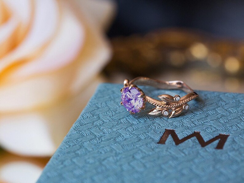 Amethyst Promise Ring, Amethyst Vintage Ring, Purple Wedding Ring, Amethyst Engagement Ring, Purple Promise Ring, Flower Amethyst Ring image 8