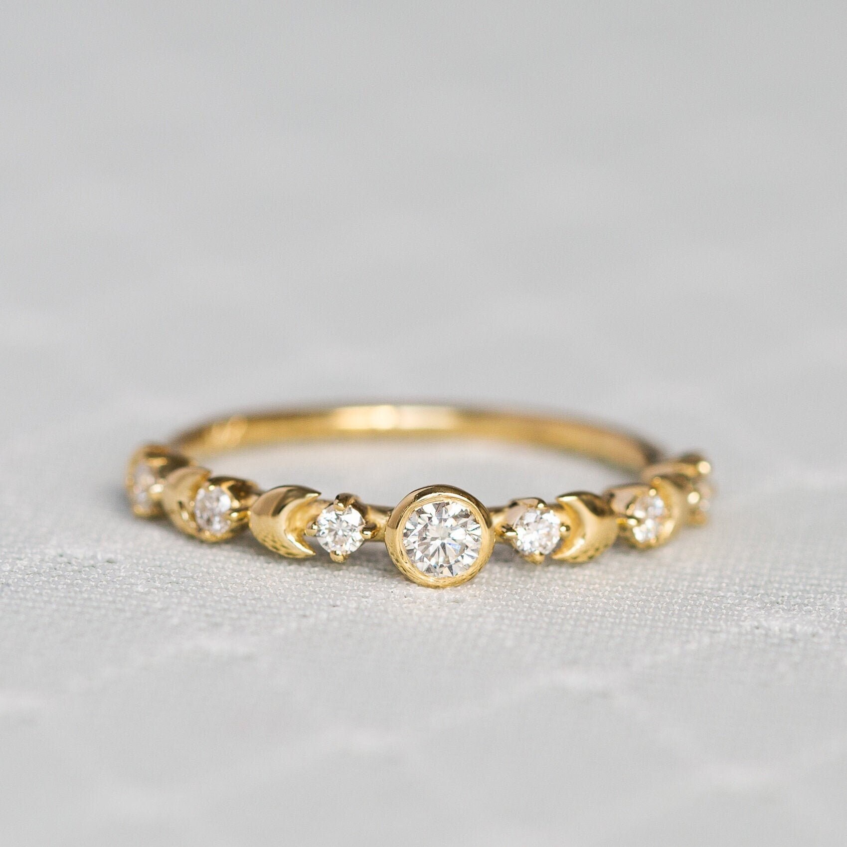 Unique Moon Rings Unique Wedding Band, Moon Wedding Ring, Celestial Wedding, Alternative ...