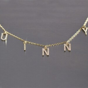 Colar de letras de diamante, colar inicial personalizado de 14K, pingente de letras de diamante, colar de diamantes com alfabeto de ouro maciço, pingente personalizado