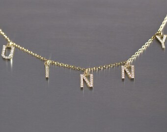 Diamond Letter Necklace, Personalized 14K Initial Necklace, Diamond Letter Pendant, Solid Gold Alphabet Diamond Necklace, Personalized Charm