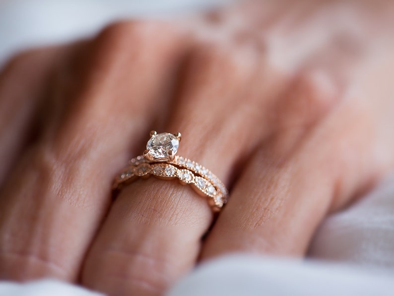 Art Deco Wedding Band Rose Gold, Dainty Diamond Ring, Delicate Diamond Ring, Vintage Inspired Wedding, 14K, 18K, Yellow Gold, White Gold image 10
