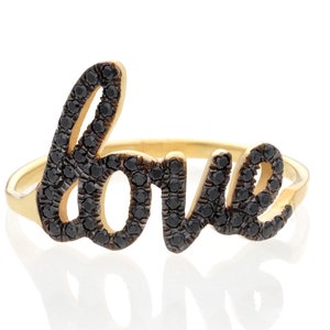 Black Anniversary Ring, Gold Love Ring, Love Anniversary Ring, 14K Gold Love Ring, Diamond Love Ring, Black Diamond Ring, Promise Love Ring