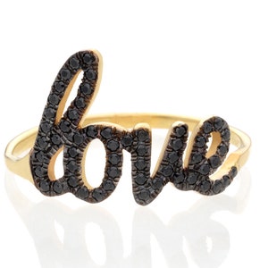 Black Anniversary Ring, Gold Love Ring, Love Anniversary Ring, 14K Gold Love Ring, Diamond Love Ring, Black Diamond Ring, Promise Love Ring image 1