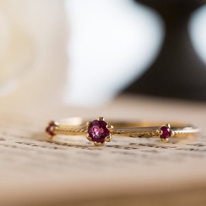 Ruby Gold Ring, Ruby Wedding Ring, Ruby Engagement Ring, Ruby Vintage Ring, Ruby 14K Ring, Ruby Wedding Band, 18K Ruby Ring, Floral Ring image 7