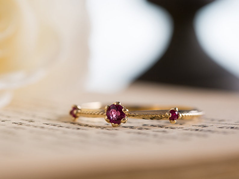 Ruby Gold Ring, Ruby Wedding Ring, Ruby Engagement Ring, Ruby Vintage Ring, Ruby 14K Ring, Ruby Wedding Band, 18K Ruby Ring, Floral Ring image 7