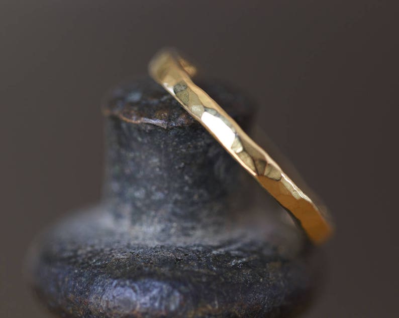 Unique Wedding Band, Hammered Wedding Ring, Hammered Wedding Band, Rustic Wedding Band, Hammered 14K Ring, Hammered Solid Gold Ring, 18K image 3