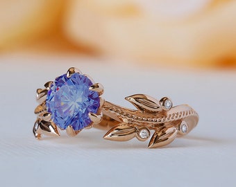 Unique Engagement Ring, Tanzanite Engagement Ring, Floral Anniversary Ring, Solid 14K Gold Ring, 18K Tanzanite Flower Ring, Antique Inspired