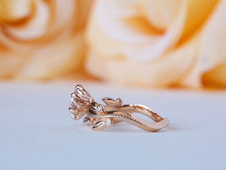 Floral Engagement Ring Flower Engagement Ring Rose Gold Etsy