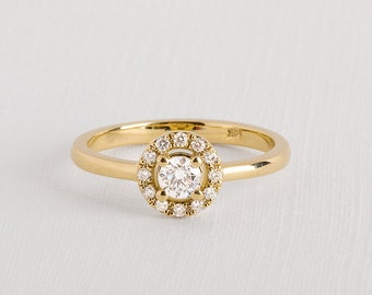 Halo Engagement Ring, Round Halo Engagement Ring, Diamond Halo Ring, Dainty Engagement Ring, Handmade Engagement Ring, Cluster Diamond Ring