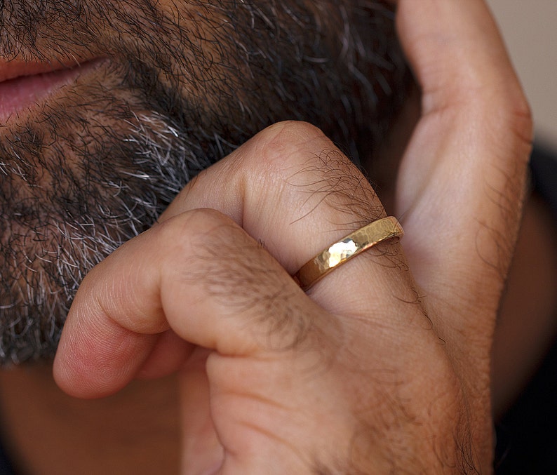 Hammered Gold Ring Mens Hammered Wedding Ring Rustic Wedding Etsy