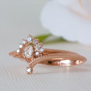 Unique Diamond Ring, Pear Diamond Ring, Antique Engagement Ring, Alternative Engagement Ring, Filigree Engagement Ring, Edwardian Ring, 18K image 6