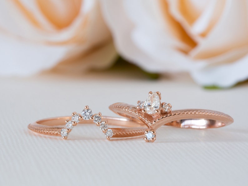 Unique Engagement Set Pear Engagement Ring Set Antique Etsy