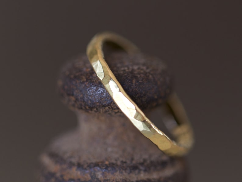 Unique Wedding Band, Hammered Wedding Ring, Hammered Wedding Band, Rustic Wedding Band, Hammered 14K Ring, Hammered Solid Gold Ring, 18K image 1