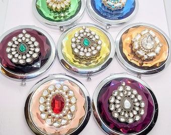 Exclusive Bejewelled  Kundan Compact Mirror Hand Bag Bridesmaid Bride Dulhan Wedding For Her  Gift Wedding Favours