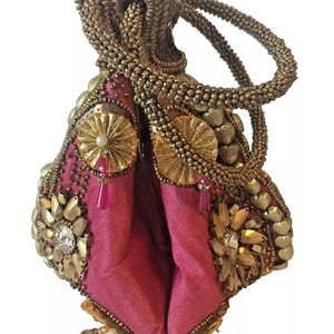 Bolso de mano estilo nawabi vintage bordado a mano con cuentas, estilo indio pakistaní, bolso de mano para boda, bolso de novia, bolso de fiesta