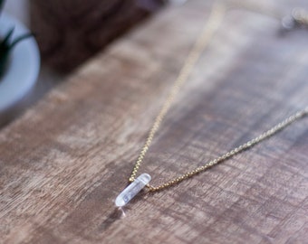 Clear Quartz Crystal Necklace, simple gold jewelry, thin necklace, tiny boho necklace, dainty necklace, layering necklace