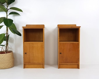 Vintage Solid Oak Bedside Tables - 1950s Rare