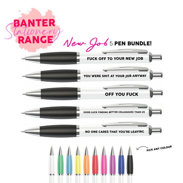 New Job Pen Bundle,5 pack of pens,funny office pens,leaving gift,new job gift,new job pens,funny new job pen,promotion,banter cards